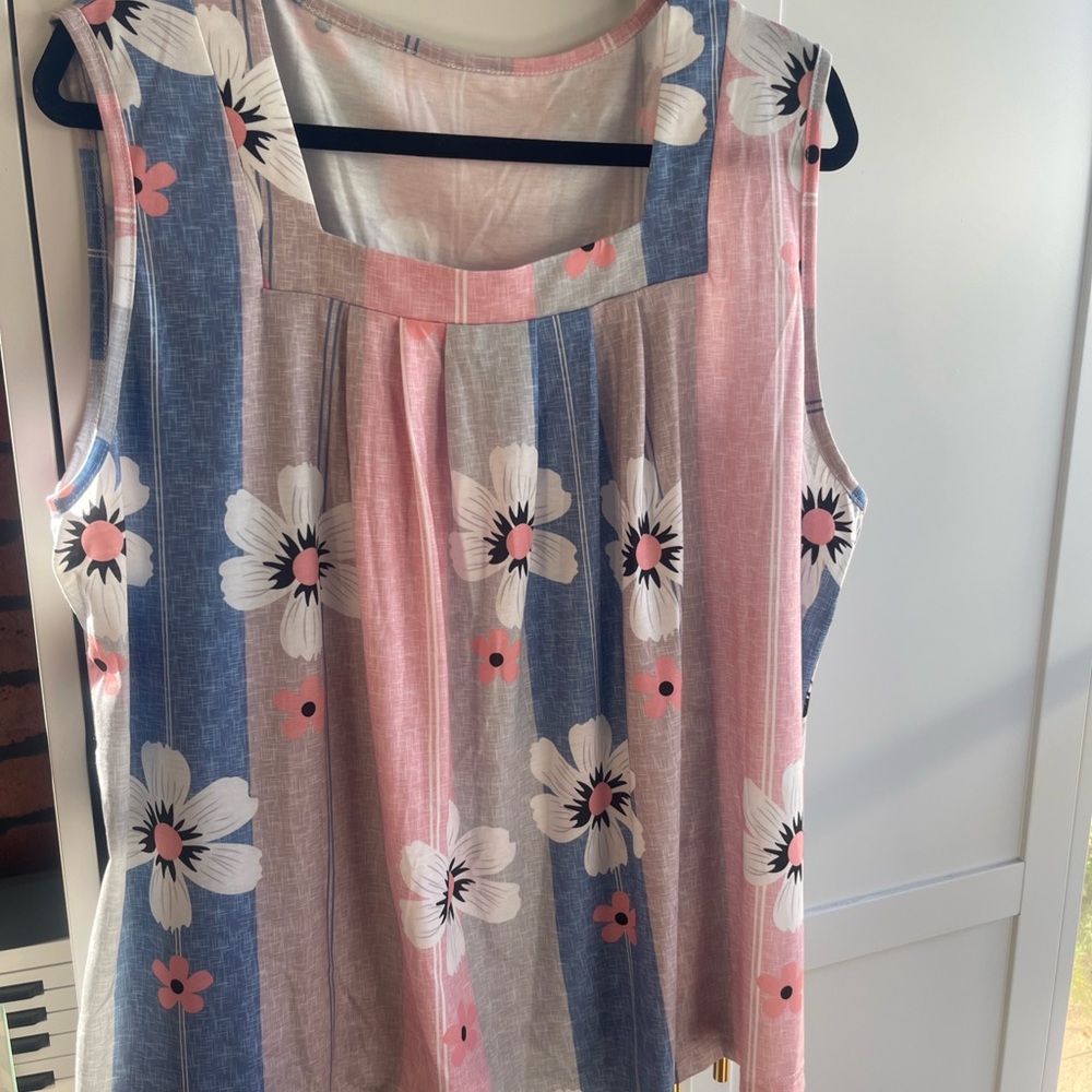 Floral Sleeveless Top - Pink and Blue 3XL